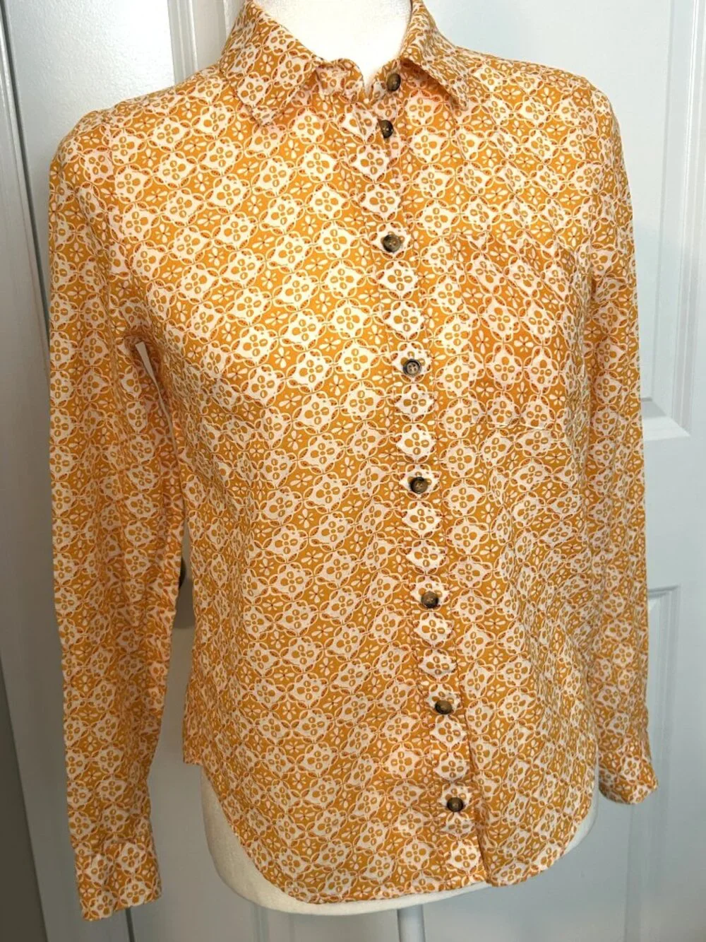 Maeve Petrin cotton button down orange shirt, size 0